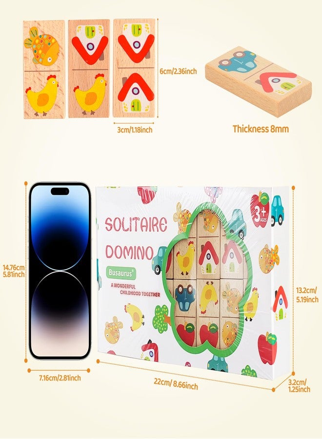 Busaurus 28 Pcs Wooden Domino Puzzle Game - Multicolor Fruit & Animal Design, Educational Family Logic and Thinking Skill Development Toy, Children's Dominoes with Pictures, Gifts for Preschool and Age 3+ - Image 2